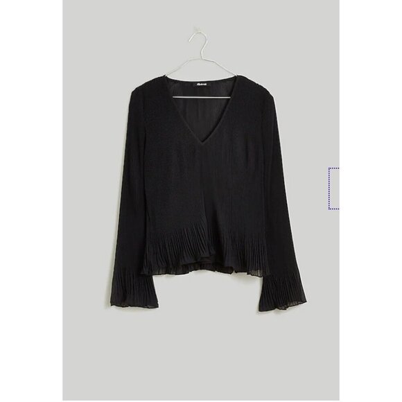 Madewell $82 Pleated Flare Sleeve Top Black Size XS NN935 - Picture 1 of 7
